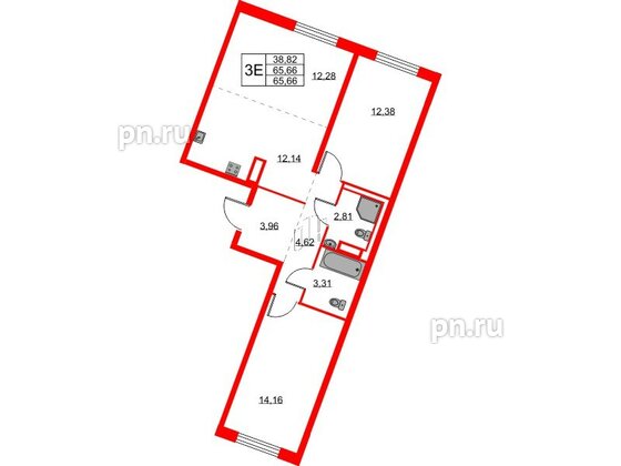 Квартира в ЖК Квартал Лаголово, 2 комнатная, 65.66 м², 8 этаж