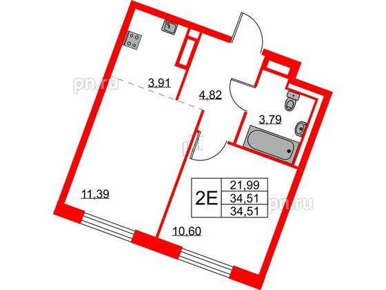 Квартира в ЖК Квартал Лаголово, 1 комнатная, 34.34 м², 5 этаж