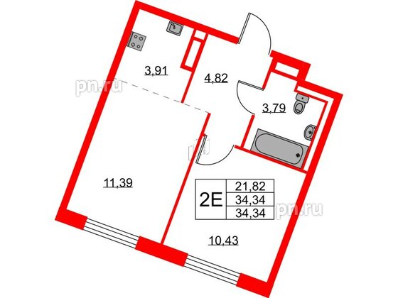 Квартира в ЖК Квартал Лаголово, 1 комнатная, 34.34 м², 8 этаж