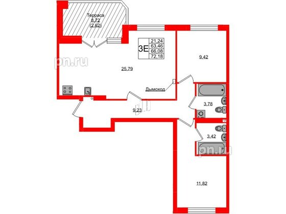 Квартира в ЖК «Консул», 2 комнатная, 66.08 м², 9 этаж