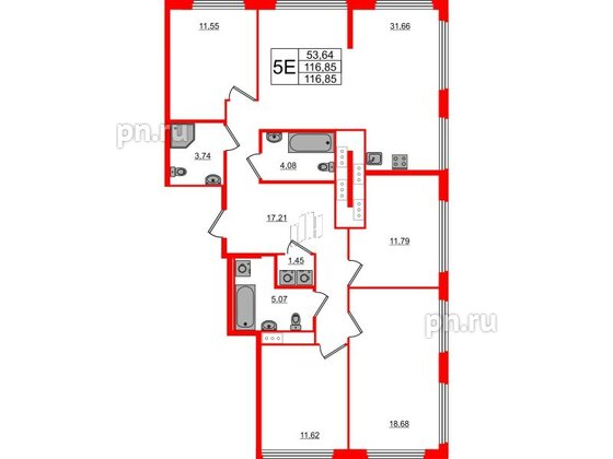 Квартира в ЖК Glorax Василеостровский, 4 комнатная, 116.85 м², 16 этаж