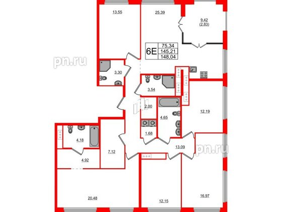 Квартира в ЖК Glorax Василеостровский, 4 комнатная, 148.04 м², 18 этаж