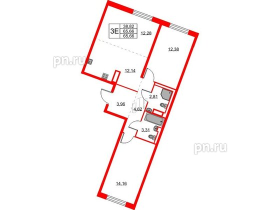 Квартира в ЖК Квартал Лаголово, 2 комнатная, 65.66 м², 9 этаж