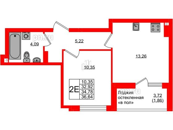 Квартира в ЖК «Консул», 1 комнатная, 34.78 м², 9 этаж