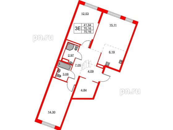 Квартира в ЖК Квартал Лаголово, 2 комнатная, 70.16 м², 8 этаж