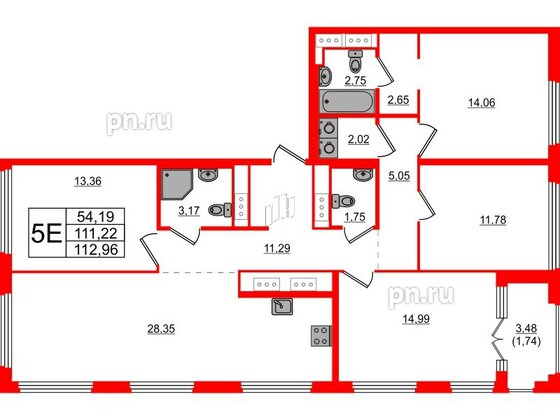 Квартира в ЖК Glorax Василеостровский, 4 комнатная, 112.96 м², 18 этаж