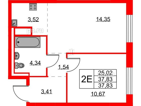 Квартира в ЖК Квартал Лаголово, 1 комнатная, 37.83 м², 2 этаж