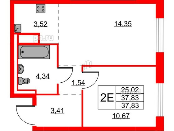 Квартира в ЖК Квартал Лаголово, 1 комнатная, 37.83 м², 6 этаж