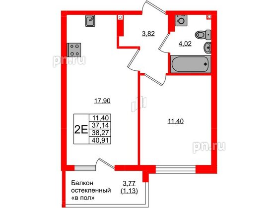 Квартира в ЖК «Консул», 1 комнатная, 38.27 м², 9 этаж