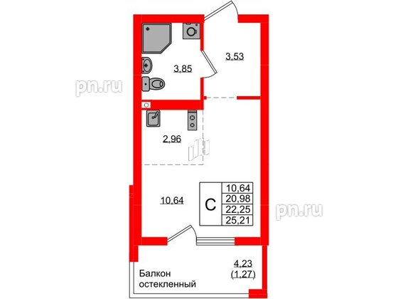 Квартира в ЖК «Консул», студия, 22.25 м², 3 этаж