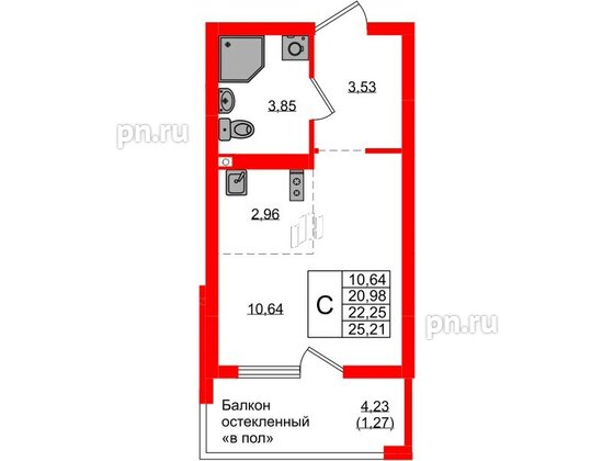 Квартира в ЖК «Консул», студия, 22.25 м², 9 этаж