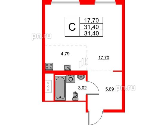 Квартира в ЖК Glorax Василеостровский, студия, 31.4 м², 4 этаж