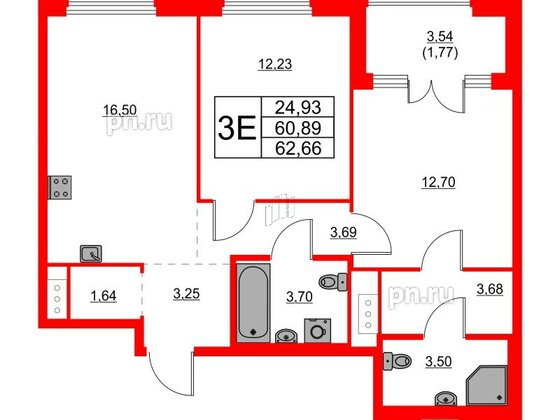 Квартира в ЖК Glorax Василеостровский, 2 комнатная, 62.66 м², 4 этаж