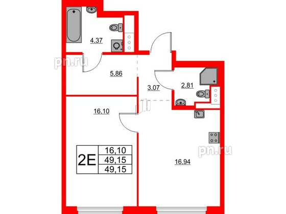 Квартира в ЖК Glorax Василеостровский, 1 комнатная, 49.15 м², 2 этаж