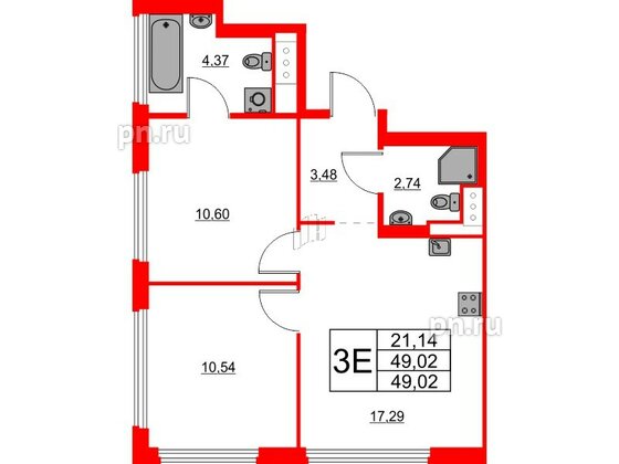 Квартира в ЖК Glorax Василеостровский, 2 комнатная, 49.02 м², 18 этаж