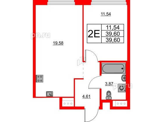 Квартира в ЖК Glorax Василеостровский, 1 комнатная, 39.6 м², 17 этаж