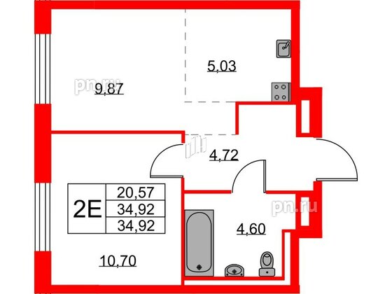 Квартира в ЖК Квартал Лаголово, 1 комнатная, 34.92 м², 8 этаж