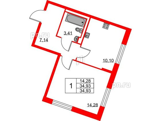 Квартира в ЖК «Квартал Лаголово», 1 комнатная, 36.97 м², 1 этаж