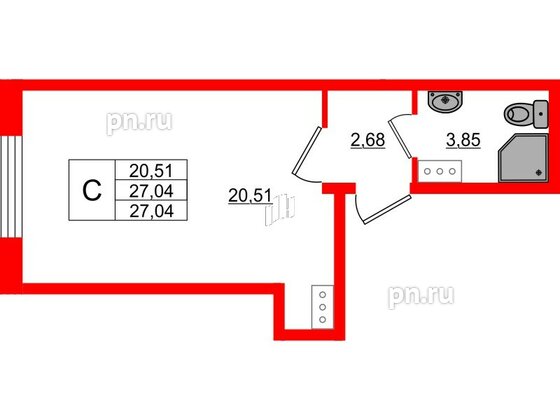 Квартира в ЖК Верево Сити, студия, 27.04 м², 2 этаж