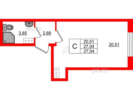 Квартира в ЖК Верево Сити, студия, 27.04 м², 2 этаж