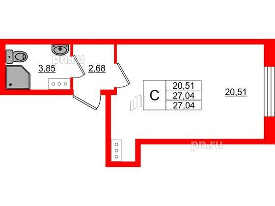 Квартира в ЖК Верево Сити, студия, 27.04 м², 3 этаж