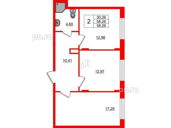 Квартира в ЖК Верево Сити, 2 комнатная, 58.26 м², 1 этаж