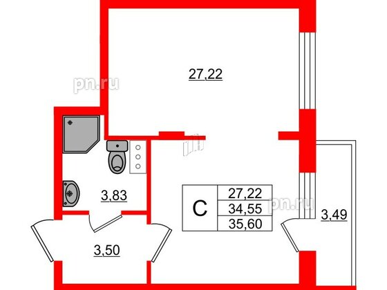 Квартира в ЖК Верево Сити, студия, 35.6 м², 4 этаж