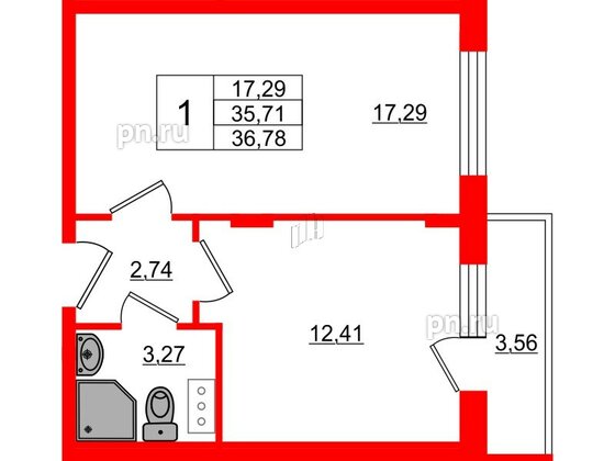 Квартира в ЖК Верево Сити, 1 комнатная, 36.78 м², 4 этаж