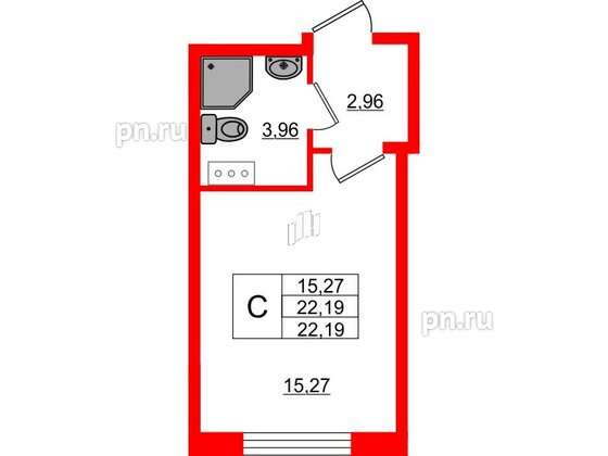 Квартира в ЖК Верево Сити, студия, 22.19 м², 4 этаж