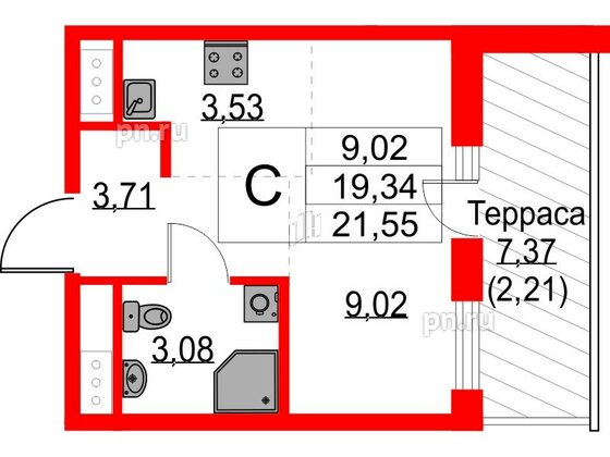 Квартира в ЖК Glorax Балтийская, студия, 21.55 м², 8 этаж