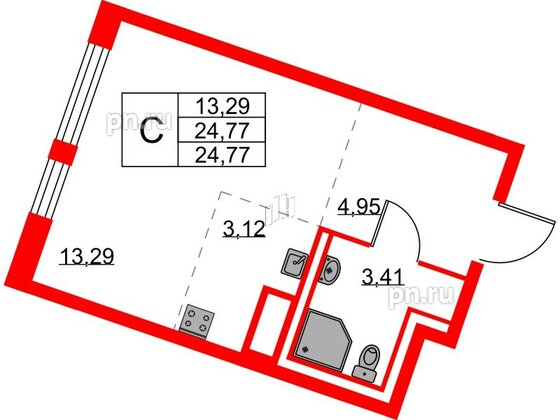 Квартира в ЖК Квартал Лаголово, студия, 24.77 м², 4 этаж