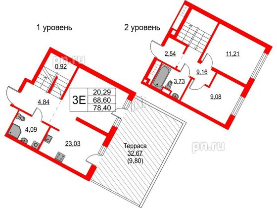 Квартира в ЖК Glorax Балтийская, 2 комнатная, 78.4 м², 2 этаж