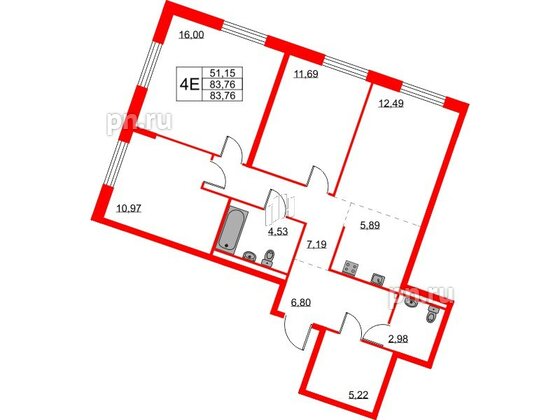 Квартира в ЖК Квартал Лаголово, 3 комнатная, 83.76 м², 2 этаж