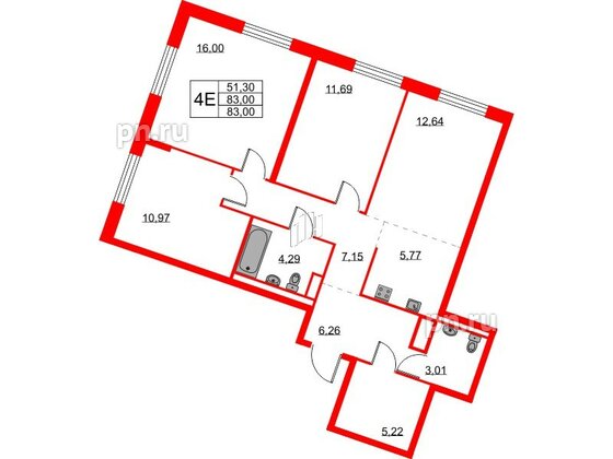 Квартира в ЖК Квартал Лаголово, 3 комнатная, 83 м², 8 этаж