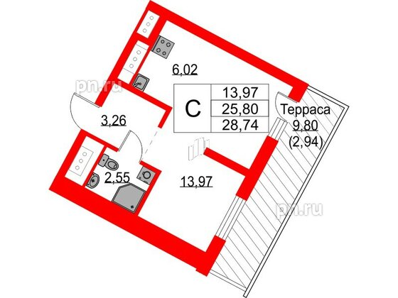 Квартира в ЖК Glorax Балтийская, студия, 28.74 м², 8 этаж