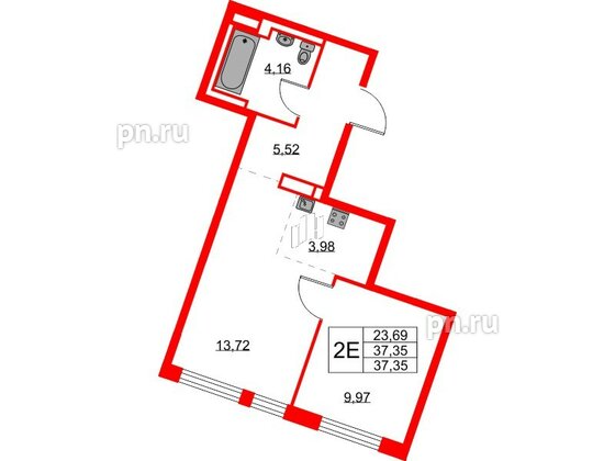 Квартира в ЖК Квартал Лаголово, 1 комнатная, 37.35 м², 7 этаж