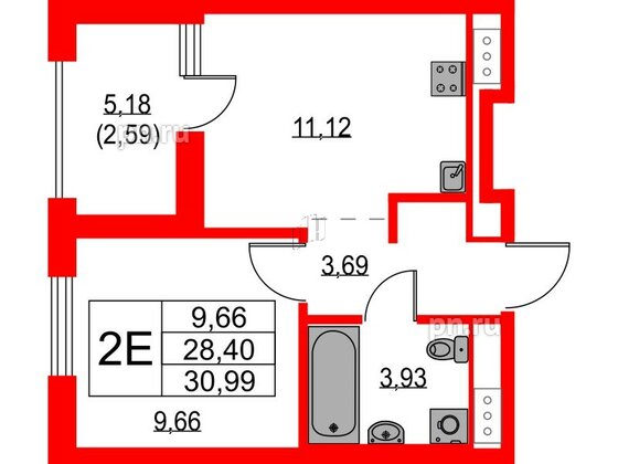 Квартира в ЖК Glorax Балтийская, 1 комнатная, 30.99 м², 8 этаж