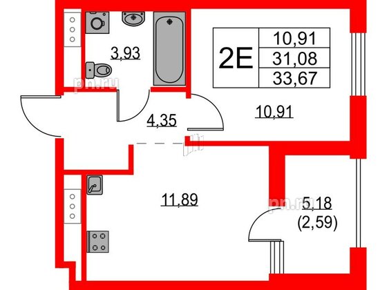 Квартира в ЖК Glorax Балтийская, 1 комнатная, 33.67 м², 8 этаж