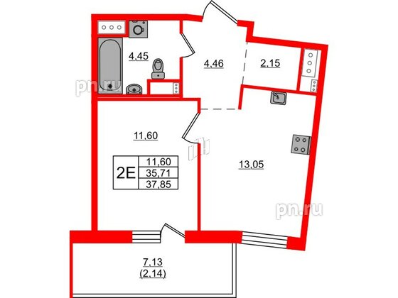 Квартира в ЖК 'OKLA', 1 комнатная, 37.85 м², 8 этаж