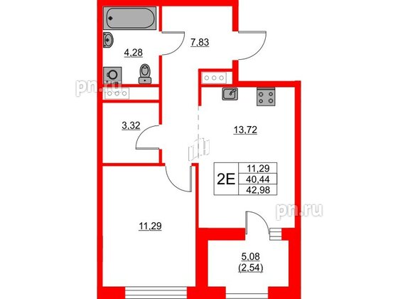 Квартира в ЖК Glorax Балтийская, 1 комнатная, 42.98 м², 7 этаж