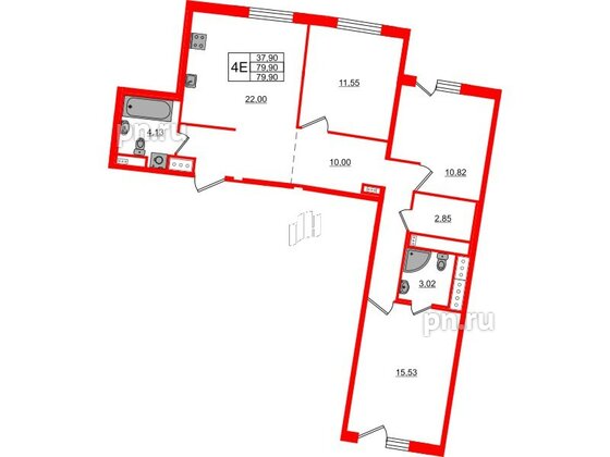 Квартира в ЖК 'OKLA', 3 комнатная, 79.9 м², 1 этаж