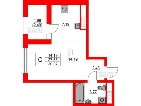 Квартира в ЖК Glorax Балтийская, студия, 30.07 м², 9 этаж