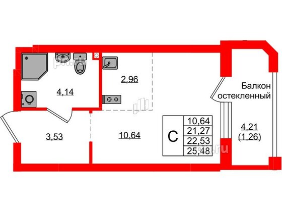 Квартира в ЖК «Консул», студия, 22.53 м², 1 этаж