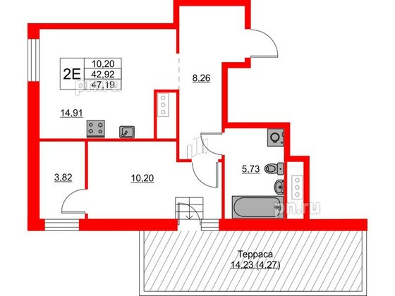 Квартира в ЖК Glorax Балтийская, 1 комнатная, 47.19 м², 8 этаж