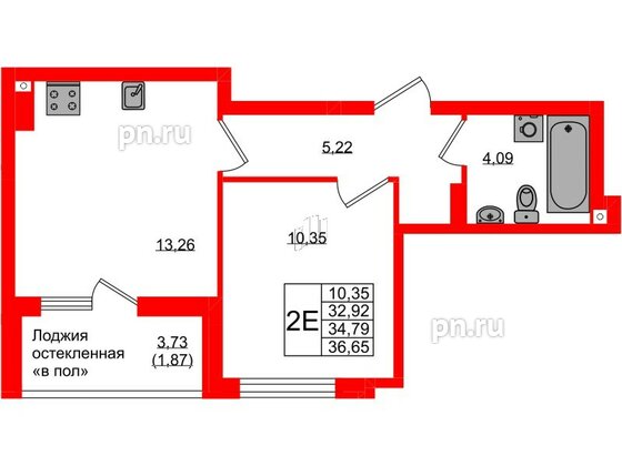 Квартира в ЖК «Консул», 1 комнатная, 34.79 м², 6 этаж