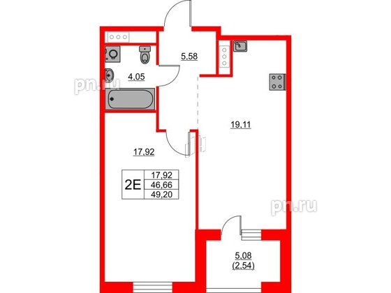 Квартира в ЖК Glorax Балтийская, 1 комнатная, 49.2 м², 3 этаж