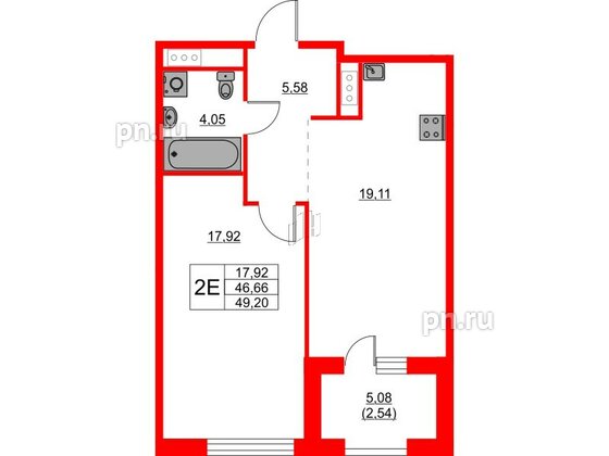 Квартира в ЖК Glorax Балтийская, 1 комнатная, 49.2 м², 4 этаж