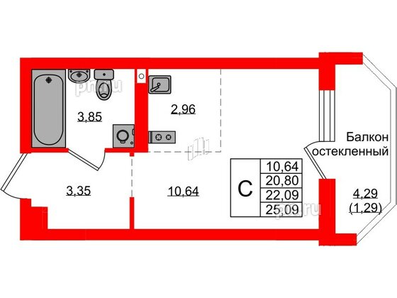 Квартира в ЖК «Консул», студия, 22.09 м², 9 этаж