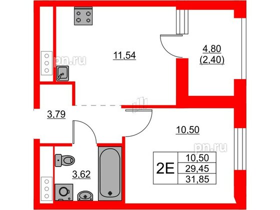 Квартира в ЖК Glorax Балтийская, 1 комнатная, 32.02 м², 9 этаж