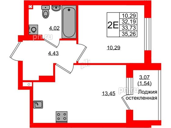 Квартира в ЖК «Консул», 1 комнатная, 33.73 м², 3 этаж